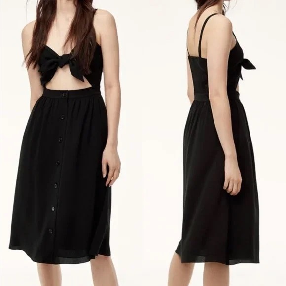🖤 Aritzia Wilfred Black Adelia Tie Front Dress, Size 0 - Picture 8 of 10